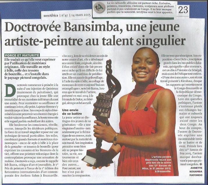 Doctrovée BANSIMBA, Ambassadrice de la Culture déléguée aux Arts plastiques et aux expressions artistiques